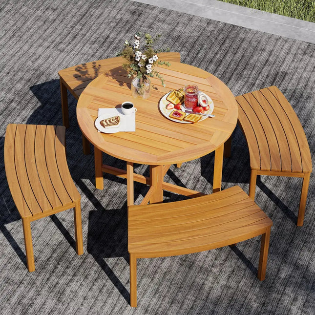 36 Inches Outdoor Folding Round Dining Table with Slatted Tabletop - Teak - Patio Dining Tables