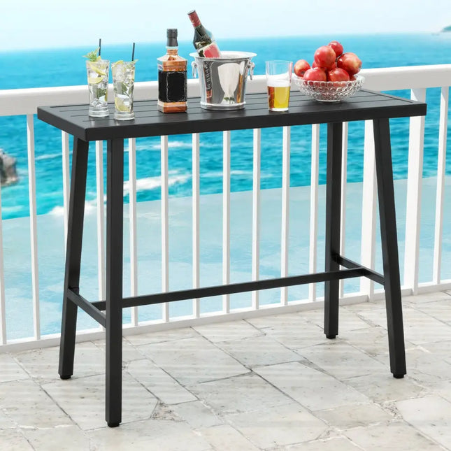 36 Inches Patio Counter Height Bar Table with Adjustable Foot Pads - Black - Patio Coffee Tables