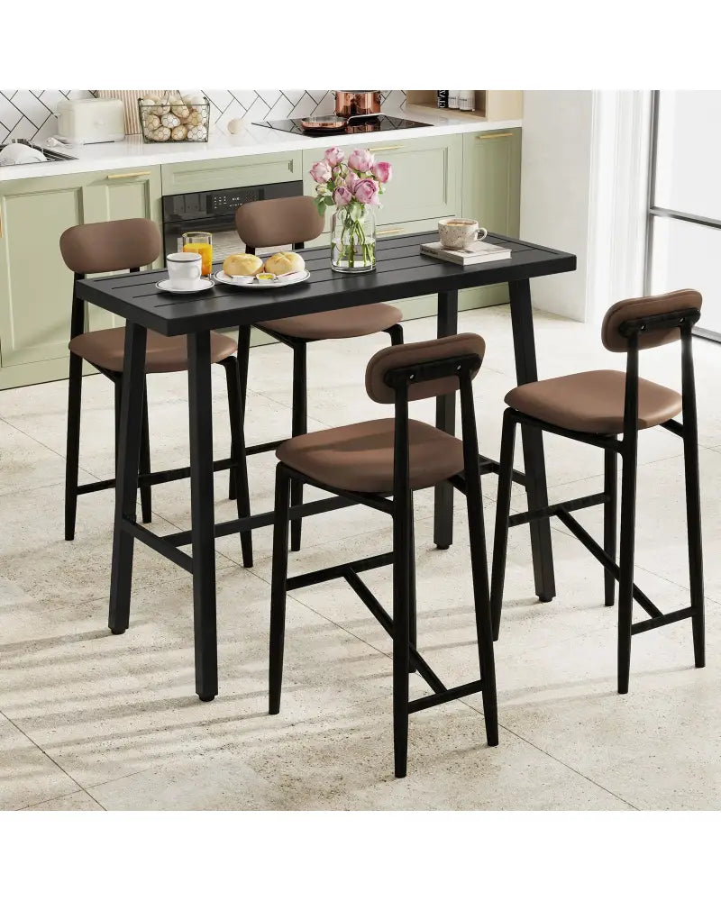36 Inches Patio Counter Height Bar Table with Adjustable Foot Pads - Black - Patio Bar Furniture