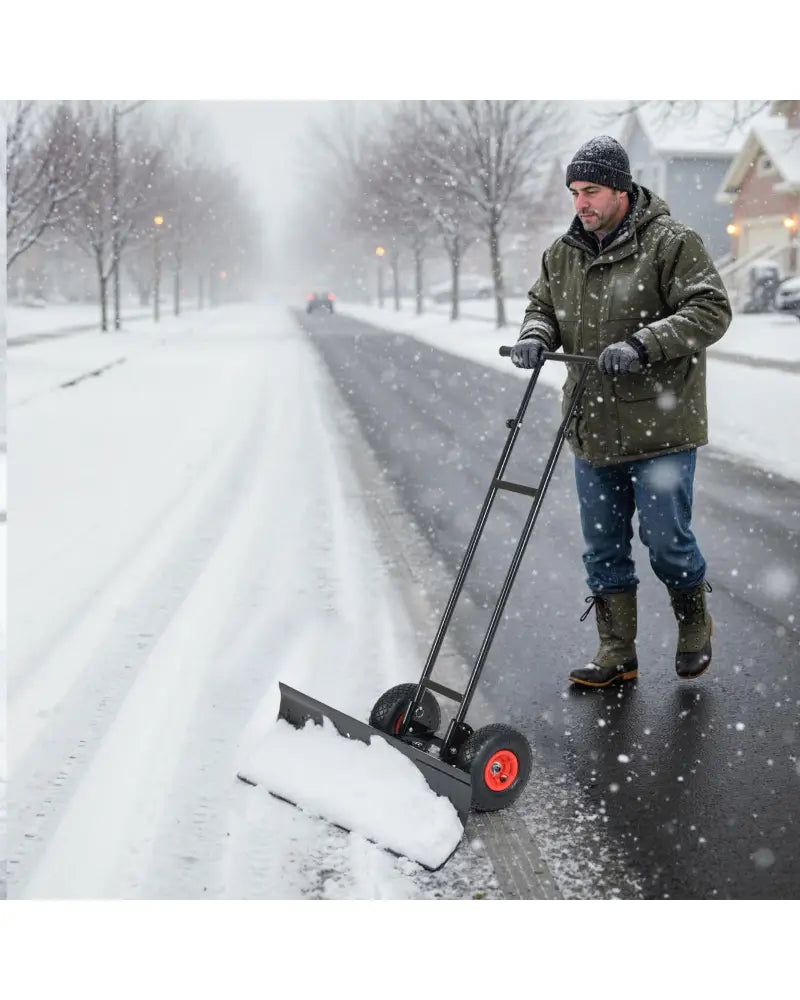 36 Inches Snow Shovel with Wheels and Adjustable Angle-Black - Black - Snow Removal