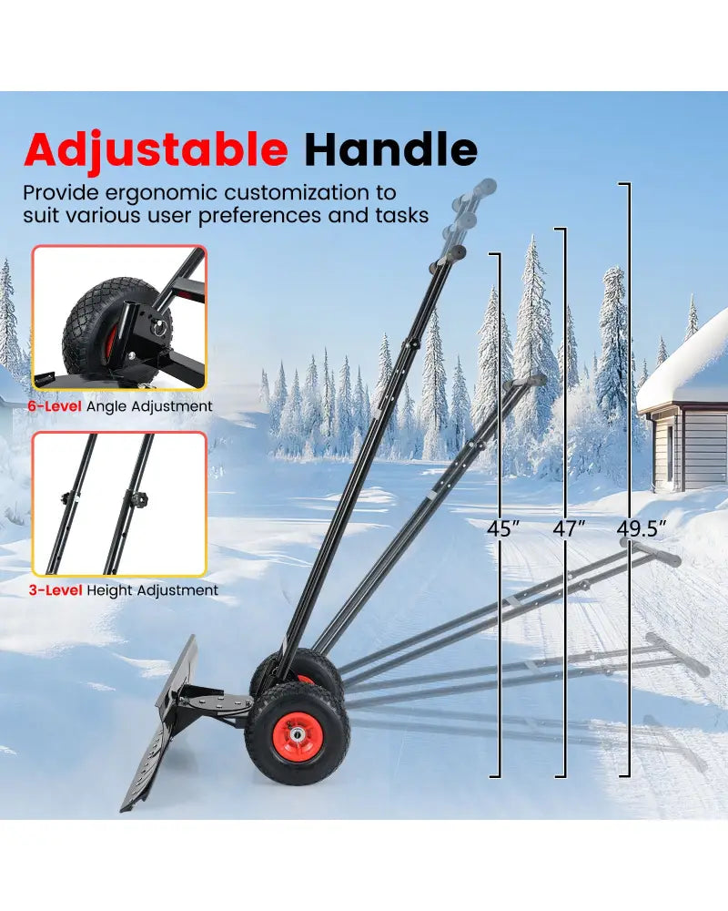 36 Inches Snow Shovel with Wheels and Adjustable Angle-Black - Black - Snow Removal