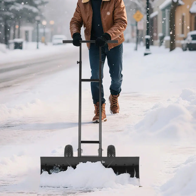 36 Inches Snow Shovel with Wheels and Adjustable Angle-Black - Black - Snow Removal