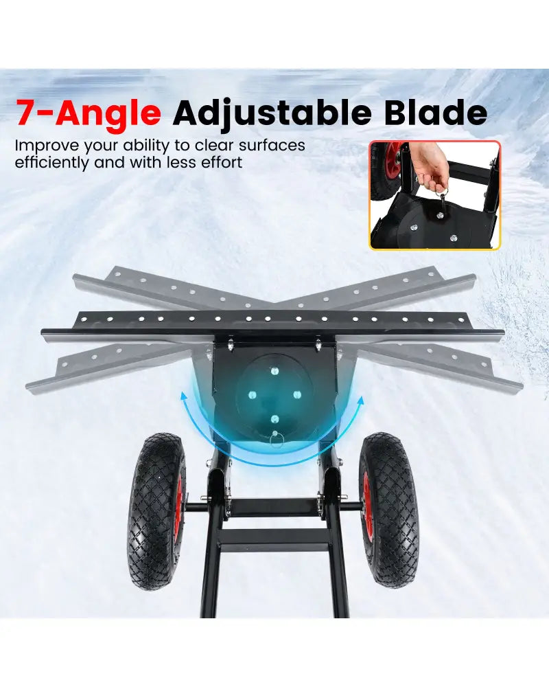 36 Inches Snow Shovel with Wheels and Adjustable Angle-Black - Black - Snow Removal