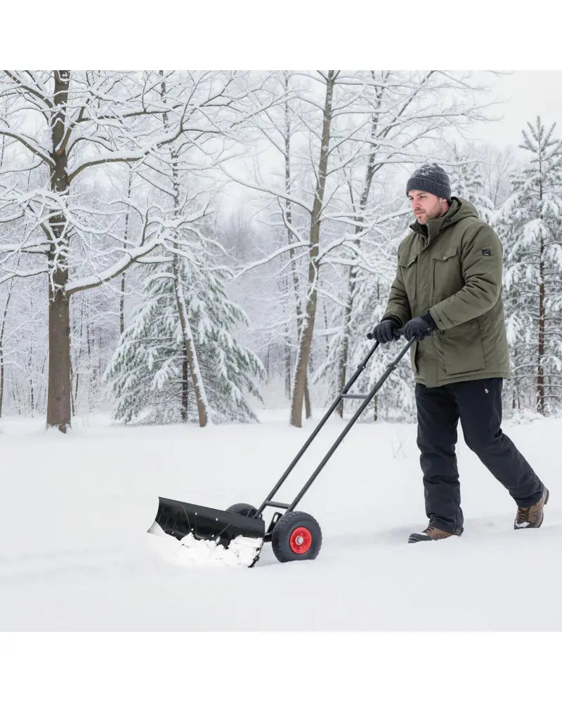 36 Inches Snow Shovel with Wheels and Adjustable Angle-Black - Black - Snow Removal