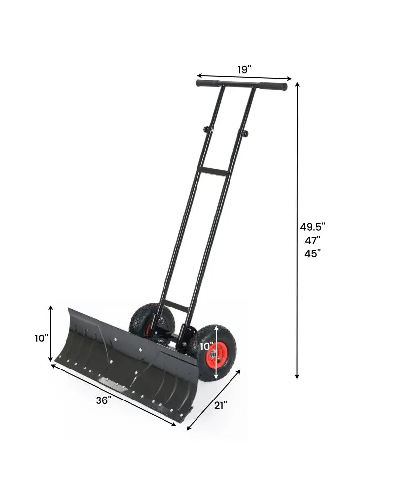 36 Inches Snow Shovel with Wheels and Adjustable Angle-Black - Black - Snow Removal