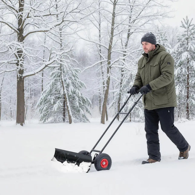 36 Inches Snow Shovel with Wheels and Adjustable Angle-Black - Black - Snow Removal