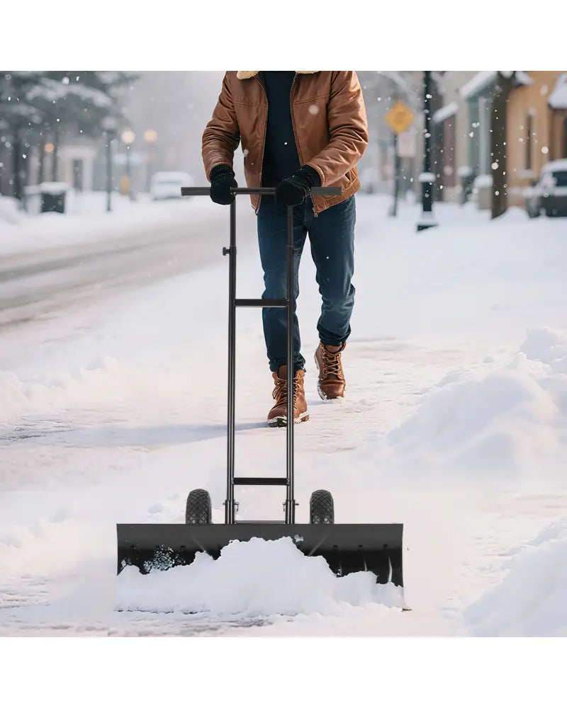 36 Inches Snow Shovel with Wheels and Adjustable Angle-Black - Black - Snow Removal