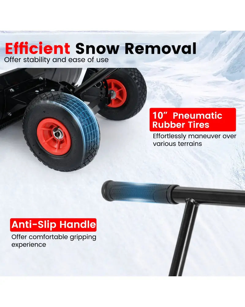 36 Inches Snow Shovel with Wheels and Adjustable Angle-Black - Black - Snow Removal
