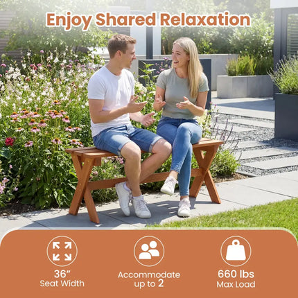 36’’ Outdoor Solid Wood Bench Set of 1 Backless Patio Dining Bench with Teak Oil Finish - Outdoor Benches