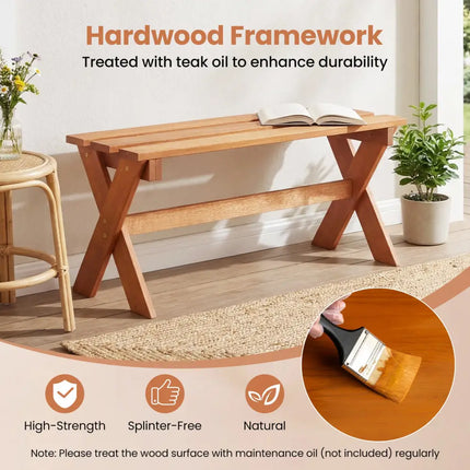 36’’ Outdoor Solid Wood Bench Set of 1 Backless Patio Dining Bench with Teak Oil Finish - Outdoor Benches