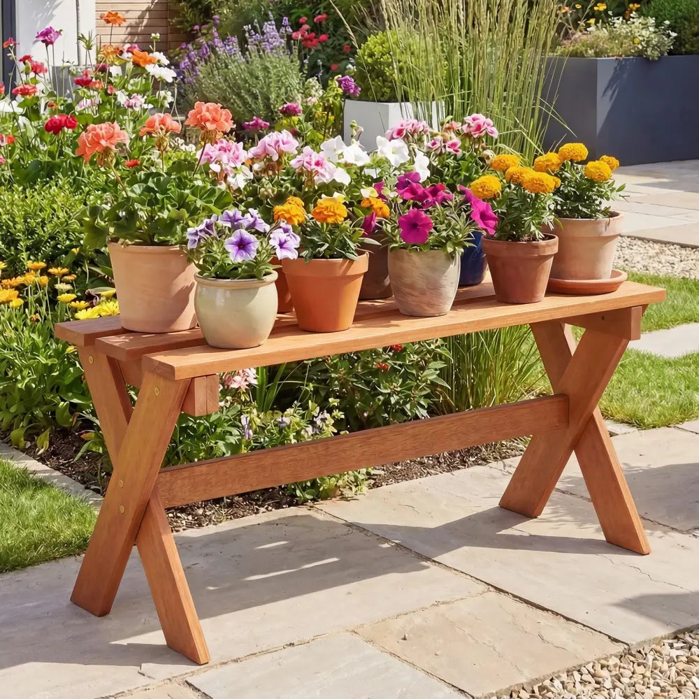 36’’ Outdoor Solid Wood Bench Set of 1 Backless Patio Dining Bench with Teak Oil Finish - Outdoor Benches