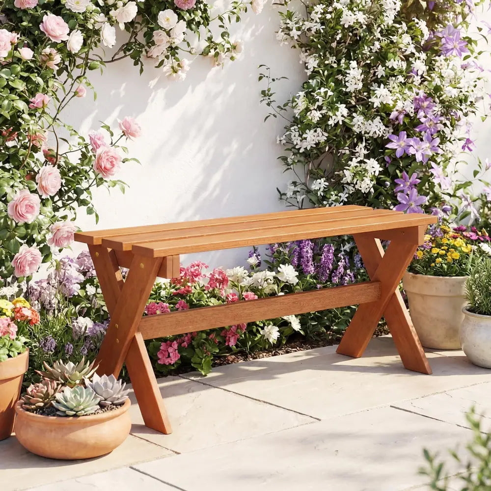 36’’ Outdoor Solid Wood Bench Set of 1 Backless Patio Dining Bench with Teak Oil Finish - Outdoor Benches