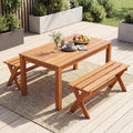 36’’ Outdoor Solid Wood Bench Set of 2 Backless Patio Dining Bench with Teak Oil Finish - Outdoor Benches