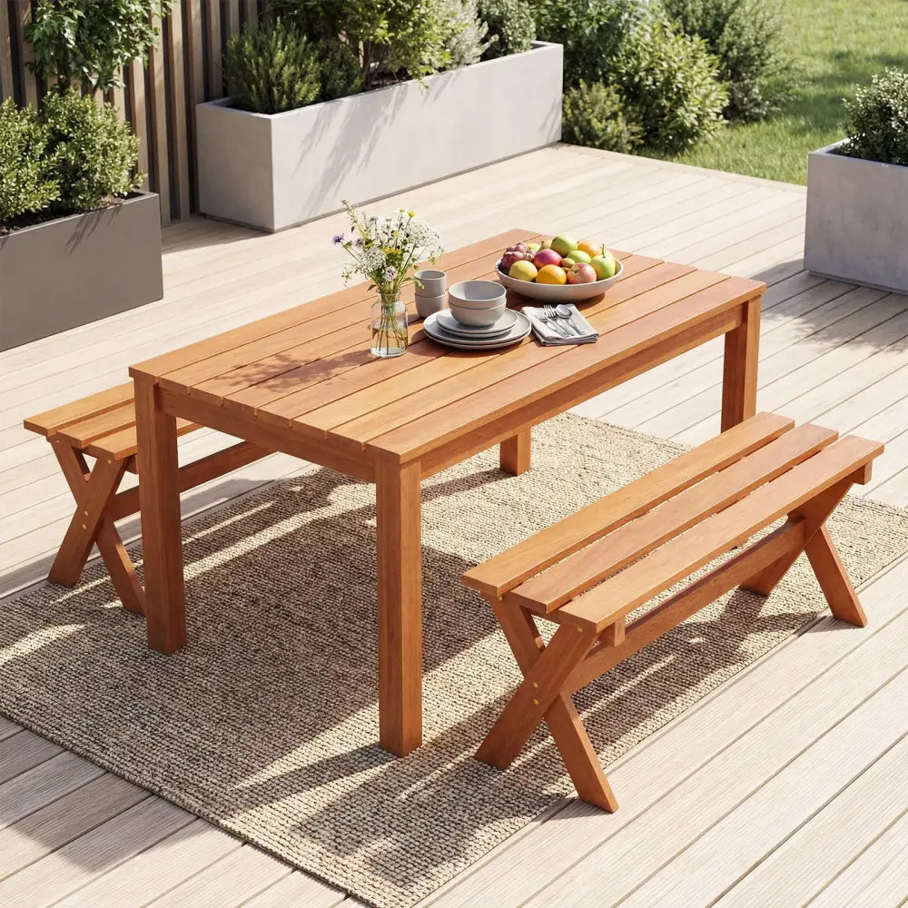 36’’ Outdoor Solid Wood Bench Set of 2 Backless Patio Dining Bench with Teak Oil Finish - Outdoor Benches