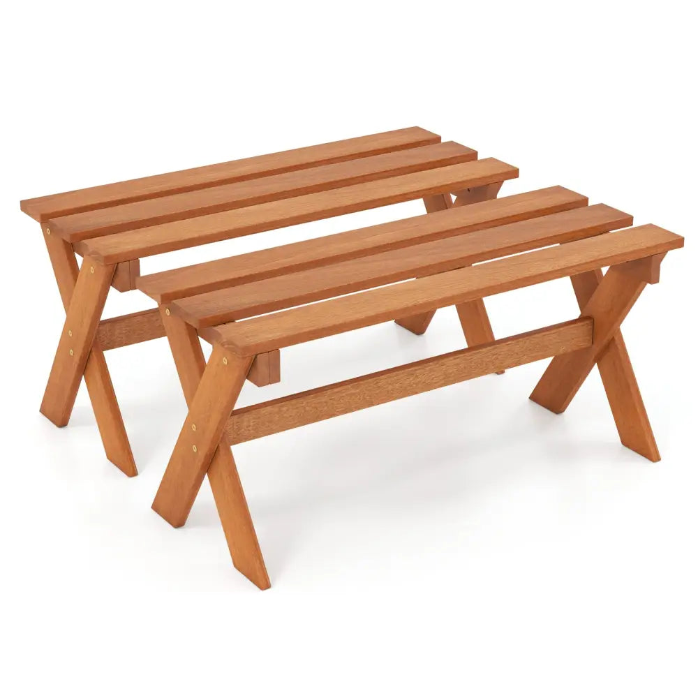 36’’ Outdoor Solid Wood Bench Set of 2 Backless Patio Dining Bench with Teak Oil Finish - Outdoor Benches