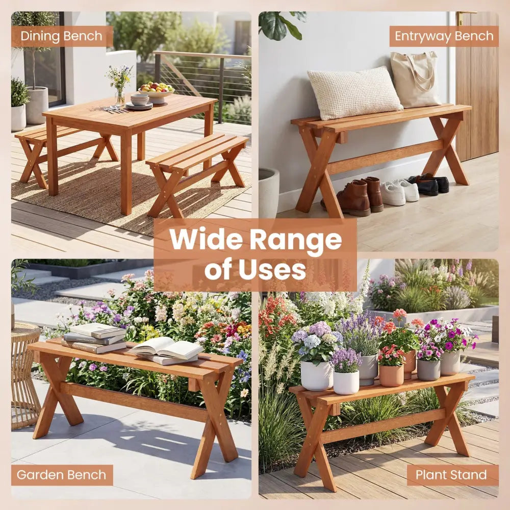 36’’ Outdoor Solid Wood Bench Set of 2 Backless Patio Dining Bench with Teak Oil Finish - Outdoor Benches