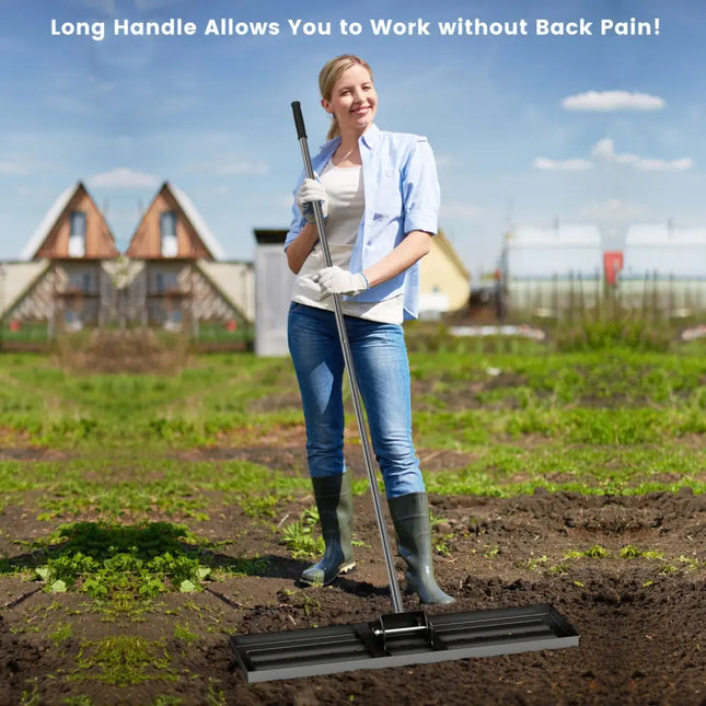 36 x 10 Inch Lawn Leveling Rake with Ergonomic Handle-Black - Black - Lawn Care Tools