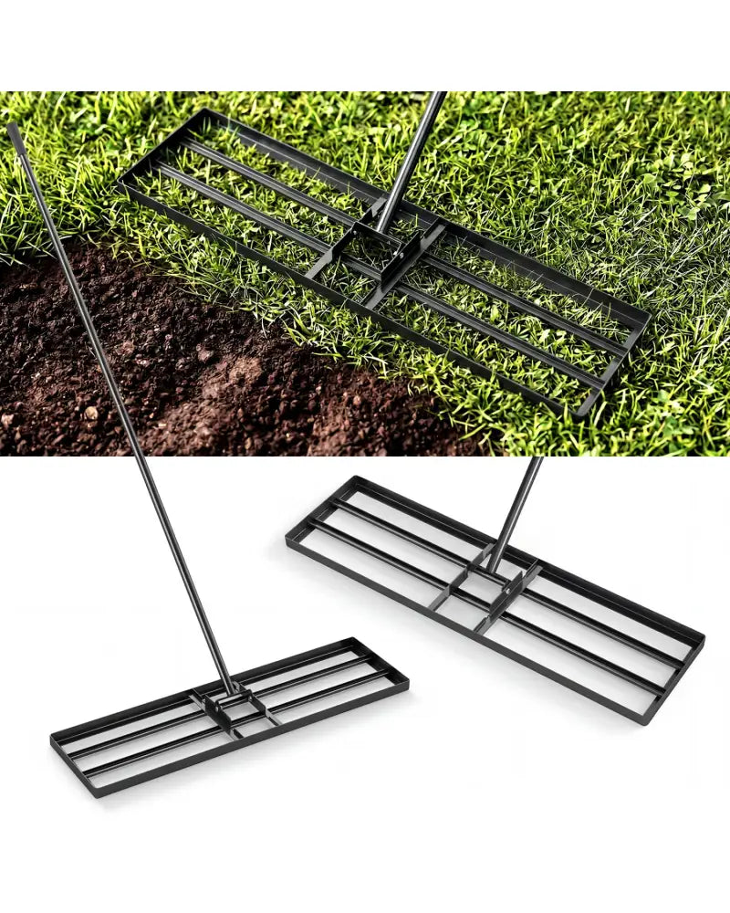 36 x 10 Inch Lawn Leveling Rake with Ergonomic Handle-Black - Black - Lawn Care Tools