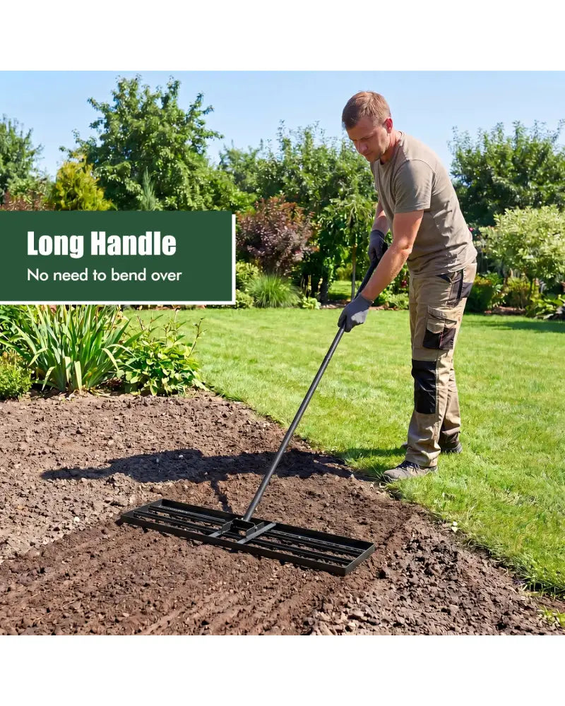 36 x 10 Inch Lawn Leveling Rake with Ergonomic Handle-Black - Black - Lawn Care Tools