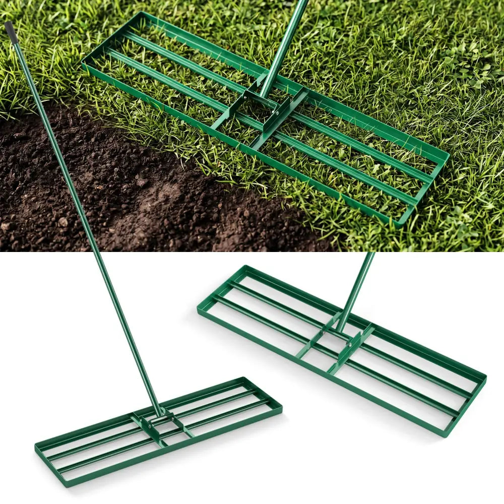 36 x 10 Inch Lawn Leveling Rake with Ergonomic Handle-Green - Green - Lawn Care Tools