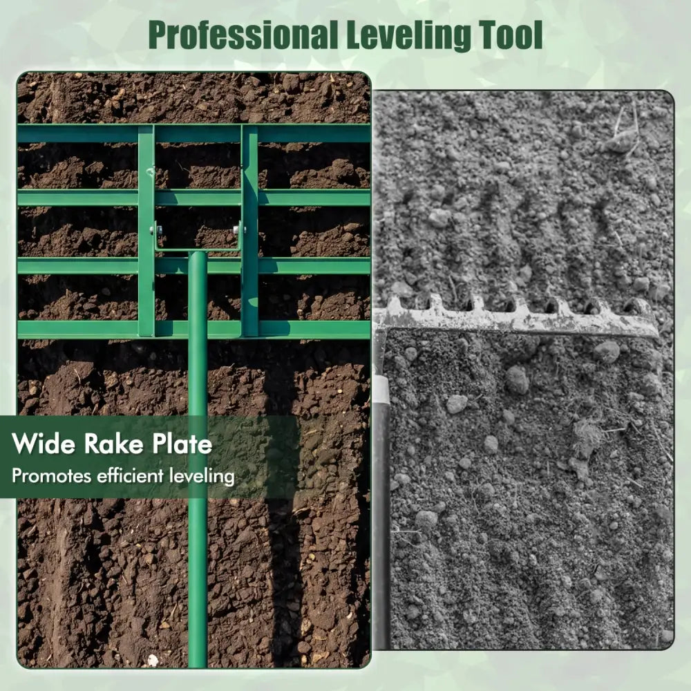 36 x 10 Inch Lawn Leveling Rake with Ergonomic Handle-Green - Green - Lawn Care Tools