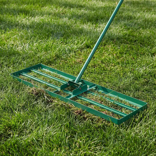 36 x 10 Inch Lawn Leveling Rake with Ergonomic Handle-Green - Green - Lawn Care Tools