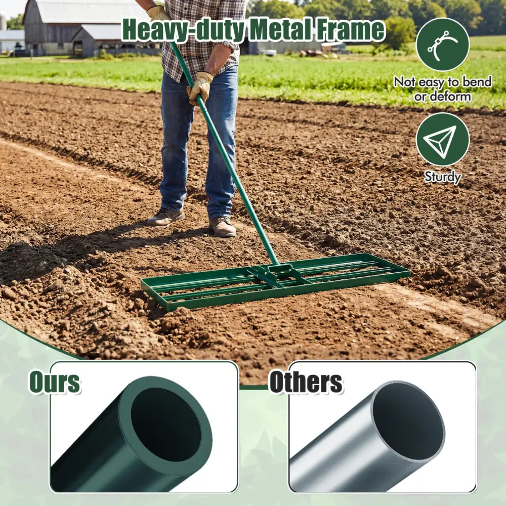 36 x 10 Inch Lawn Leveling Rake with Ergonomic Handle-Green - Green - Lawn Care Tools