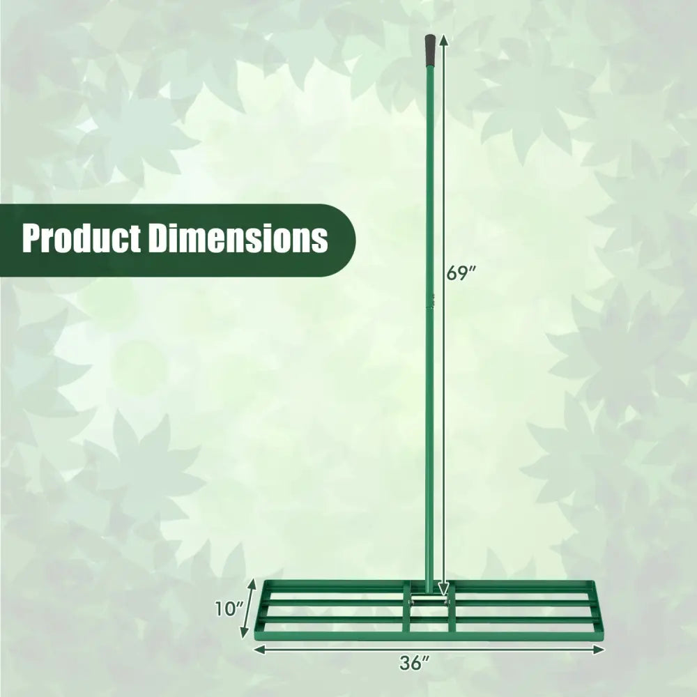 36 x 10 Inch Lawn Leveling Rake with Ergonomic Handle-Green - Green - Lawn Care Tools