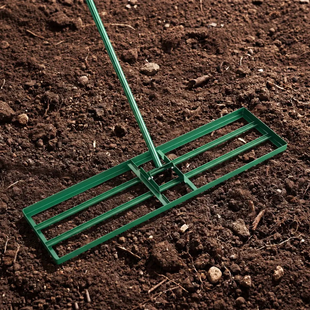 36 x 10 Inch Lawn Leveling Rake with Ergonomic Handle-Green - Green - Lawn Care Tools