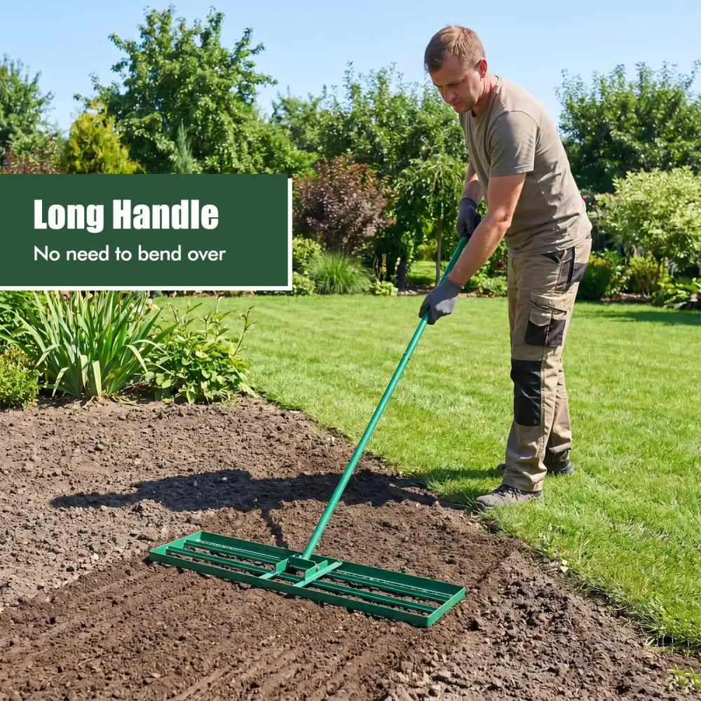 36 x 10 Inch Lawn Leveling Rake with Ergonomic Handle-Green - Green - Lawn Care Tools