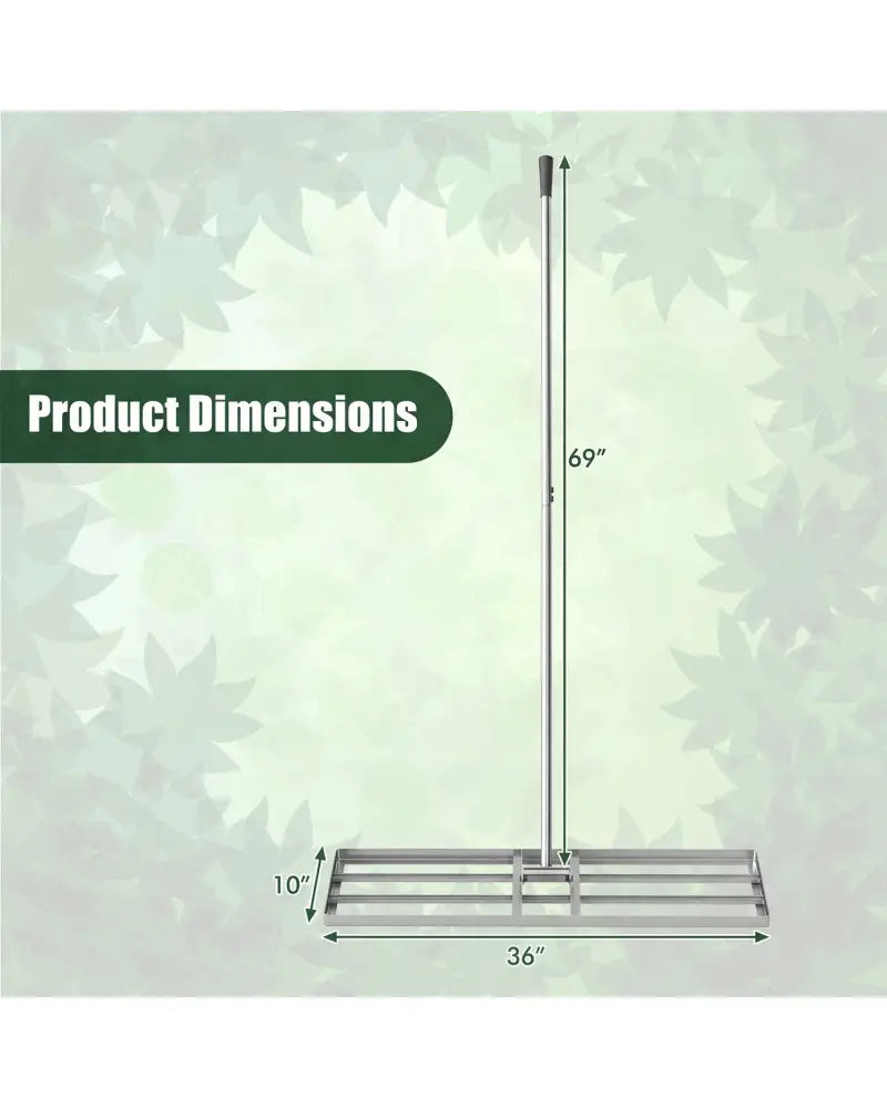36 x 10 Inch Lawn Leveling Rake with Ergonomic Handle-Silver - Silver - Lawn Care Tools