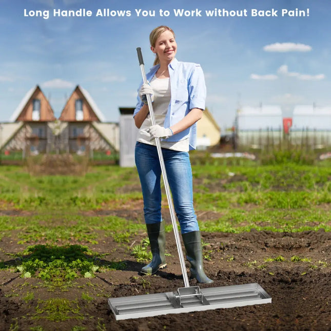 36 x 10 Inch Lawn Leveling Rake with Ergonomic Handle-Silver - Silver - Lawn Care Tools