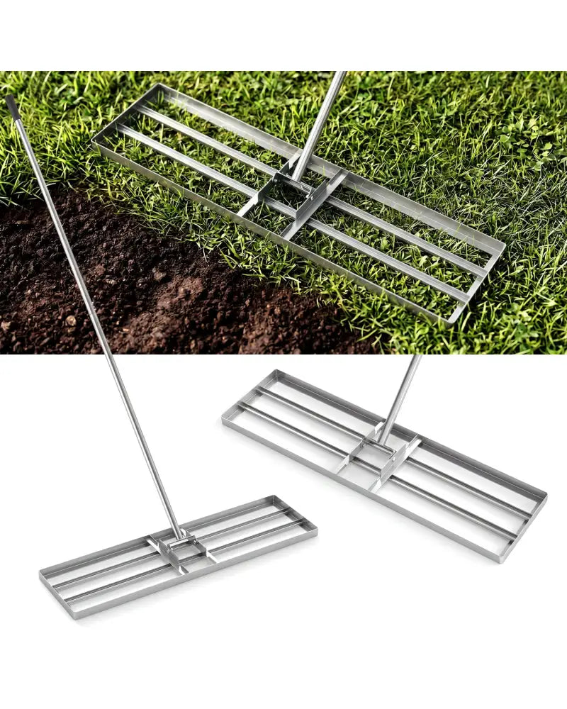 36 x 10 Inch Lawn Leveling Rake with Ergonomic Handle-Silver - Silver - Lawn Care Tools