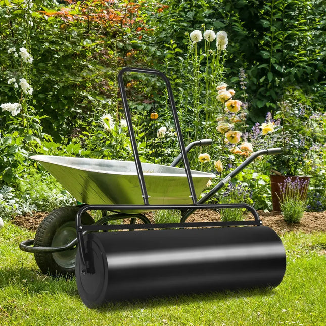 36 x 12 Inch Tow Lawn Roller Water Filled Metal Push Roller-Black - Black - Lawn Care Tools