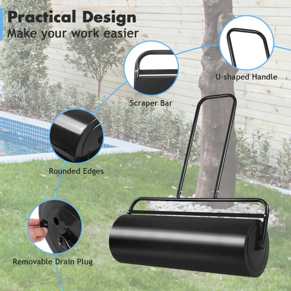 36 x 12 Inch Tow Lawn Roller Water Filled Metal Push Roller-Black - Black - Lawn Care Tools