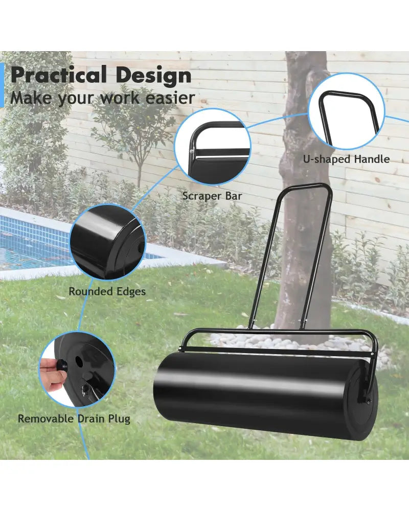 36 x 12 Inch Tow Lawn Roller Water Filled Metal Push Roller-Black - Black - Lawn Care Tools