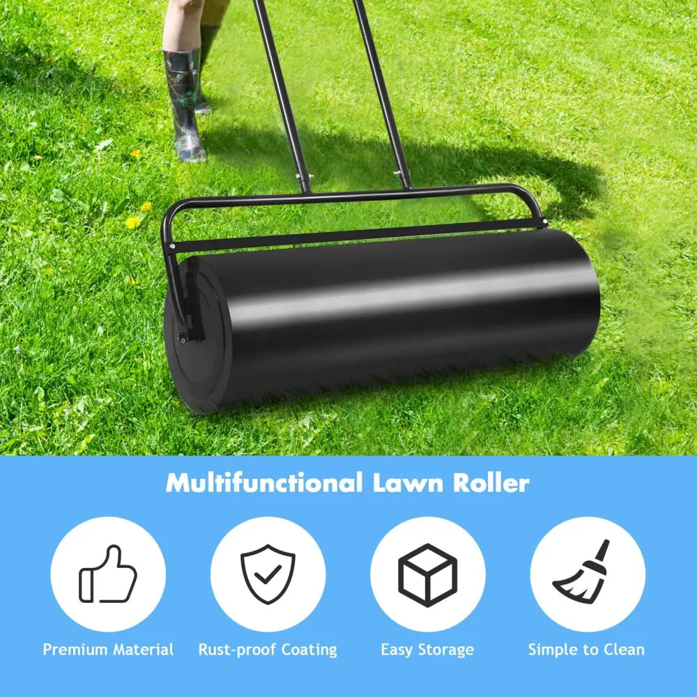 36 x 12 Inch Tow Lawn Roller Water Filled Metal Push Roller-Black - Black - Lawn Care Tools