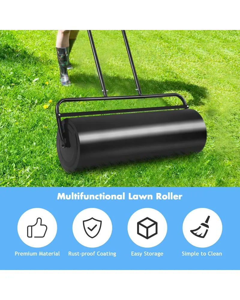 36 x 12 Inch Tow Lawn Roller Water Filled Metal Push Roller-Black - Black - Lawn Care Tools