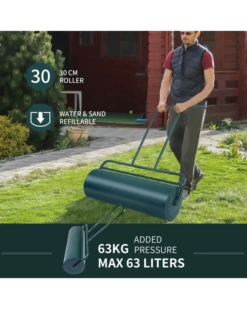 36 x 12 Inches Tow Lawn Roller Water Filled Metal Push Roller - Green - Lawn Care Tools
