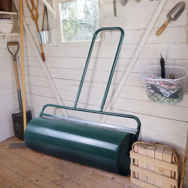 36 x 12 Inches Tow Lawn Roller Water Filled Metal Push Roller - Green - Lawn Care Tools