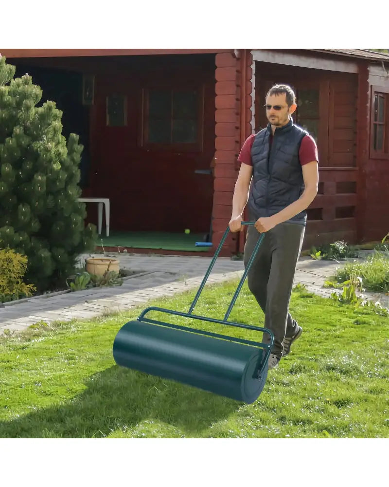 36 x 12 Inches Tow Lawn Roller Water Filled Metal Push Roller - Green - Lawn Care Tools