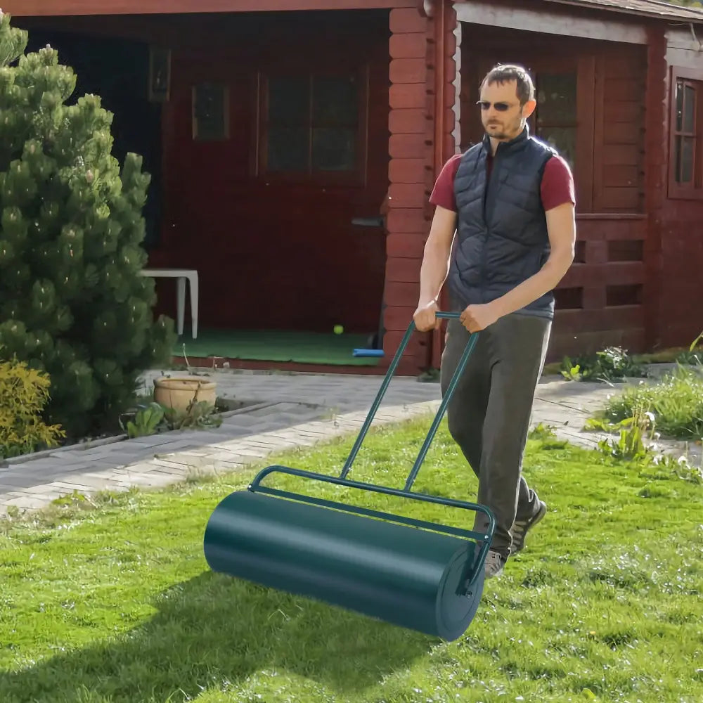 36 x 12 Inches Tow Lawn Roller Water Filled Metal Push Roller - Green - Lawn Care Tools
