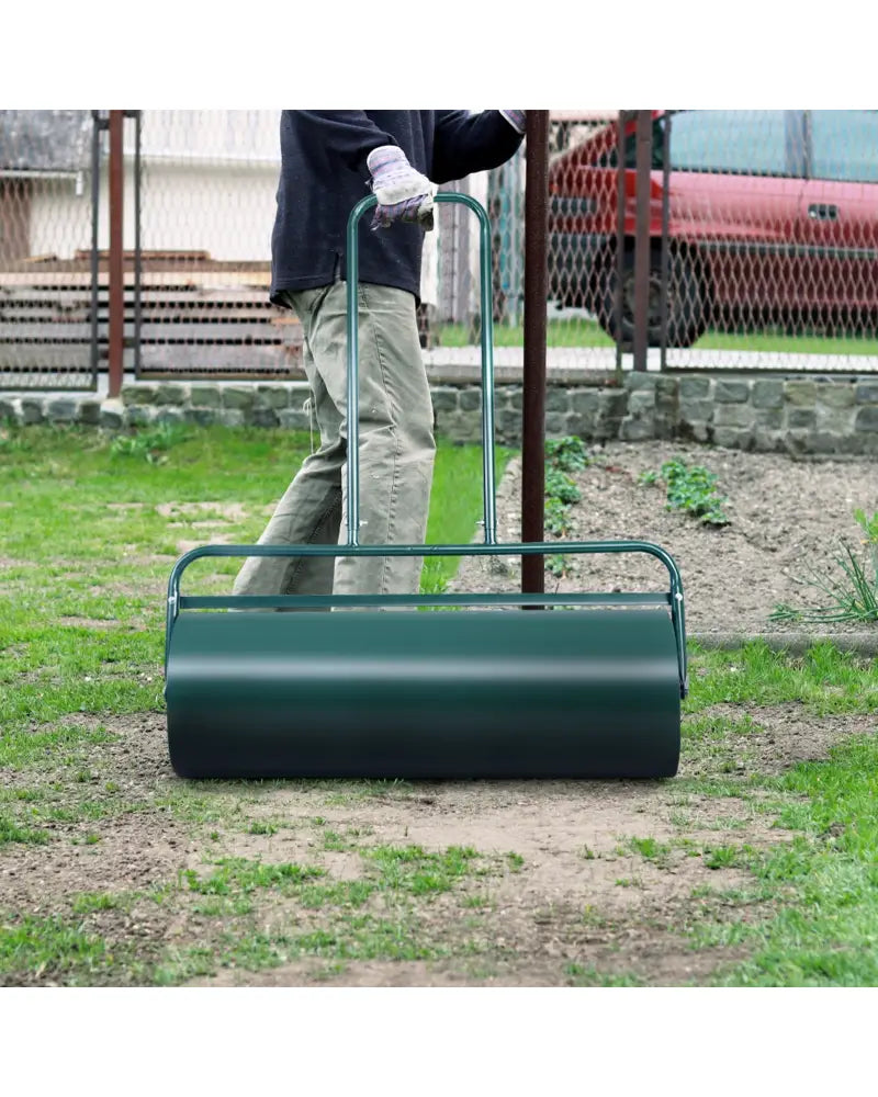 36 x 12 Inches Tow Lawn Roller Water Filled Metal Push Roller - Green - Lawn Care Tools