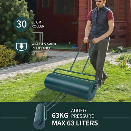 36 x 12 Inches Tow Lawn Roller Water Filled Metal Push Roller - Green - Lawn Care Tools