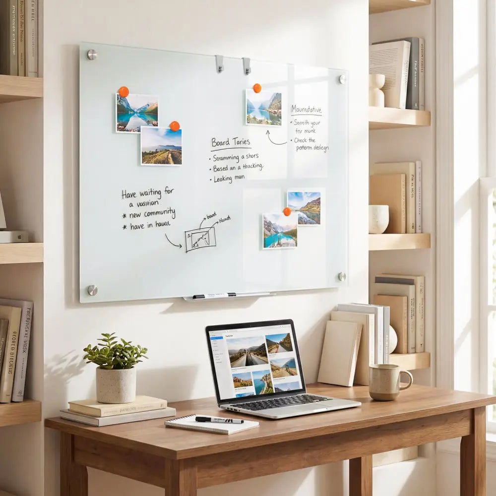 36 x 24 Inches Glass Whiteboard with Eraser and Removable Tray - Home Office