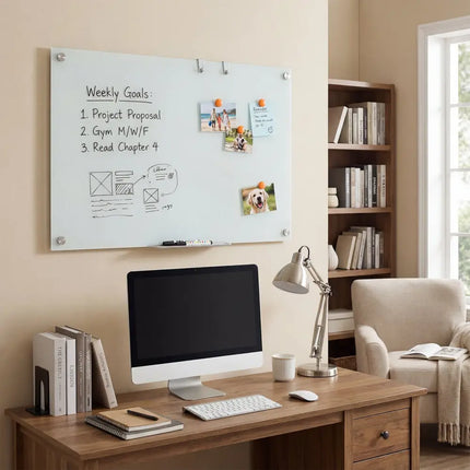 36 x 24 Inches Glass Whiteboard with Eraser and Removable Tray Costway