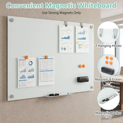 36 x 24 Inches Glass Whiteboard with Eraser and Removable Tray Costway