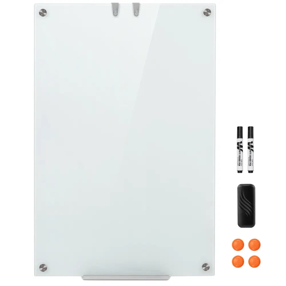 36 x 24 Inches Glass Whiteboard with Eraser and Removable Tray - Home Office