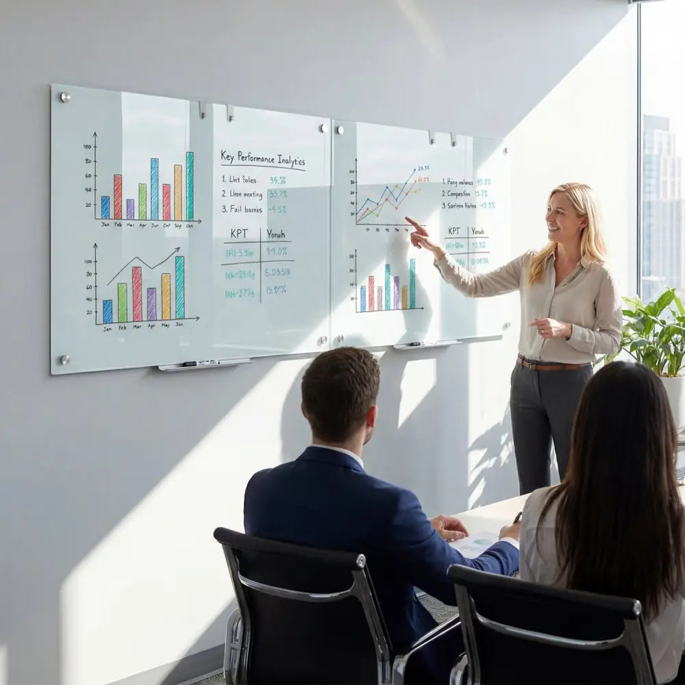 36 x 24 Inches Glass Whiteboard with Eraser and Removable Tray - Home Office