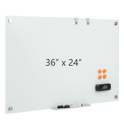 36 x 24 Inches Glass Whiteboard with Eraser and Removable Tray Costway